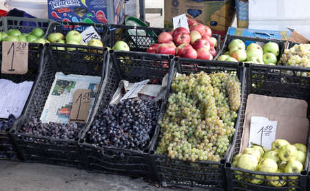 Tbilisi, Georgia - Sep 22, 2018. Fresh fruits for sale at street market in Tbilisi, Georgia.のeditorial素材