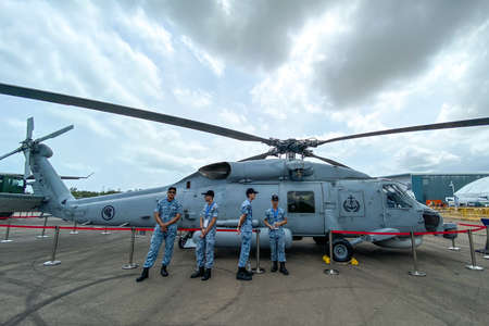 Singapore - Feb 12, 2020. Singapore Air Force Eurocopter EC725 Caracal standing for display in...