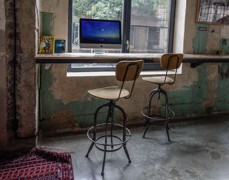 Tbilisi, Georgia - Sep 22, 2018. Living room of vintage hostel in Tbilisi Downtown. Tbilisi is Georgia ancient and vibrant capital city spreads out on both banks of the Mtkvari River.のeditorial素材