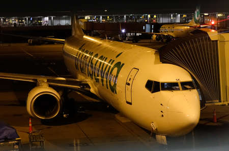 Amsterdam, Holland - Oct 8, 2018. Boeing 737-800 of TransAvia docking at Amsterdam Airport Schiphol...
