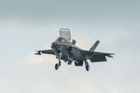 Singapore - Feb 12, 2020. US Marine Corps Lockheed Martin F-35B Lightning II flying for display in...
