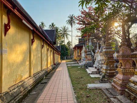 Ancient Buddhist pagoda in Vientiane, Laos. Lao Buddhism is a unique version of Theravada Buddhism and is at the basis of ethnic Lao culture.のeditorial素材