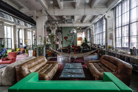 Tbilisi, Georgia - Sep 22, 2018. Living room of vintage hostel in Tbilisi Downtown. Tbilisi is...