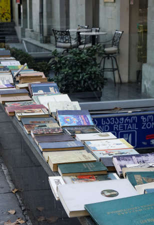 Tbilisi, Georgia - Sep 22, 2018. Selling books on old street in Tbilisi, Georgia. Tbilisi is Georgia ancient and vibrant capital city spreads out on both banks of the Mtkvari River.のeditorial素材