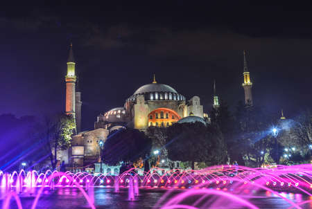 Istanbul, Turkey - Sep 29, 2018. Hagia Sophia (Church of the Holy Wisdom) in night. It was the world largest building and an engineering marvel of its time.のeditorial素材