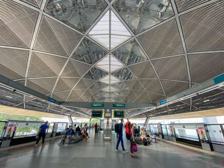 Singapore - Feb 13, 20120. MRT Station near Changi Business Park of Singapore. MRT network encompasses 203 kilometres of route on standard gauge, with 122 stations in operation.のeditorial素材
