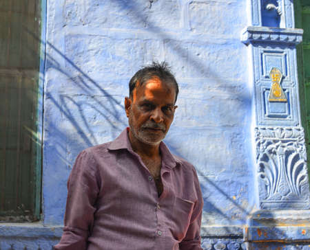 Jodhpur, India - Nov 7, 2017. Portrait of local man in the old part of Jodhpur, India. Jodhpur is a city in the Thar Desert of the northwest state of Rajasthan.のeditorial素材