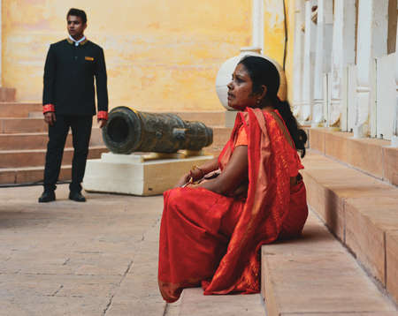 Jodhpur, India - Nov 7, 2017. Indigenous women in the old part of Jodhpur, India. Jodhpur is a city in the Thar Desert of the northwest state of Rajasthan.のeditorial素材