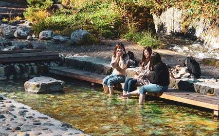 Gunma, Japan - Nov 8, 2019. People enjoy at Kusatsu Onsen in Gunma, Japan. Kusatsu Town is one of Japan most famous hot spring resorts for centuries.のeditorial素材