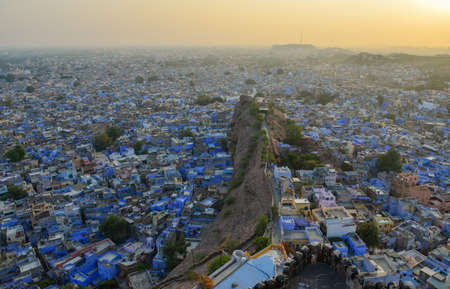 Aerial view of Blue City of Jodhpur, India. According to Hindu legend, blue is the sacred color of god Shiva.のeditorial素材