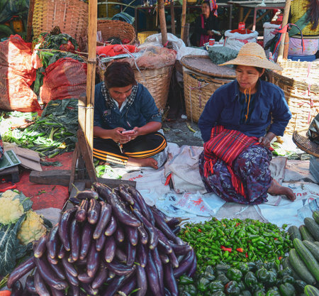 Taunggyi, Myanmar - Feb 8, 2017. Main market of Taunggyi, Myanmar. Taunggyi is the largest city in Shan State, famous for its multi-ethnic markets.のeditorial素材