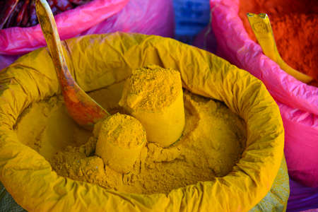 Powder spices for sale at market in Taunggyi, Myanmar. Taunggyi is the largest city in Shan State, famous for its multi-ethnic markets.の写真素材