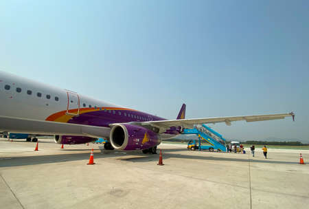 Da Nang, Vietnam - Jul 23, 2018. Passenger airplane docking at Da Nang Airport (DAD), Vietnam. Da Nang Airport is the third international airport in Vietnam.のeditorial素材