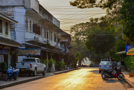 Luang Phrabang, Laos - Feb 3, 2020. Architecture of old town in Luang Phrabang, Laos. The city was the capital of the kingdom of Laos for thousands of years until 1975.のeditorial素材
