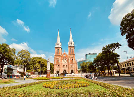 Saigon, Vietnam - Jun 22, 2020. View of Notre Dame Cathedral (Nha Tho Duc Ba), built in 1883 in Saigon, Vietnam. The church is established by French colonists.のeditorial素材