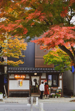 Karuizawa, Japan - Nov 7, 2019. Scene of street at autumn in Karuizawa, Japan. Karuizawa is a resort in the mountains of Nagano, famous for its autumn nature.のeditorial素材