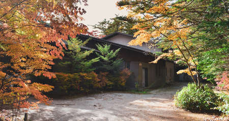 Beautiful countryside autumn scene in Karuizawa, Japan. Karuizawa is an upmarket mountain resort at the foot of the active volcano Mount Asama.のeditorial素材