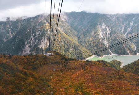 Beautiful mountain scenery near Kurobe Dam Tourist Site in autumn. Kurobe is the Japan tallest dam along the Alpine Route.の写真素材