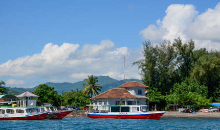 Bali, Indonesia - Apr 16, 2016. Tourist jetty on Bali Island, Indonesia. About 60 percent of the Bali gross regional product (PDRB) comes from tourism.のeditorial素材