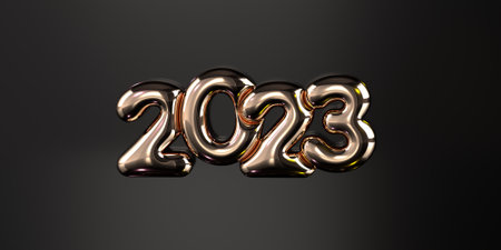 3D 2023 new year white, goldwhite abstract background black, green, blue, red, gold colorの写真素材