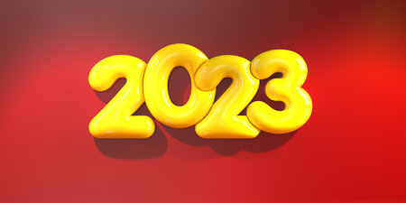 3D 2023 new year white, goldwhite abstract background black, green, blue, red, gold colorの写真素材