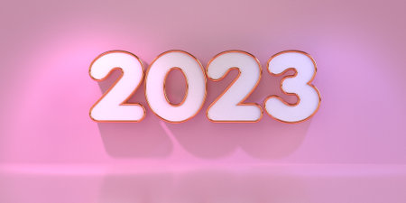 3D 2023 new year white, goldwhite abstract background black, green, blue, red, gold colorの写真素材