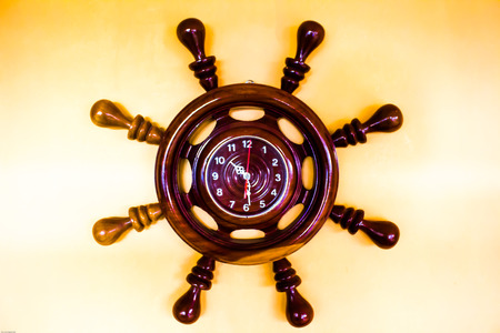 wooden watches closeup on the wallの写真素材