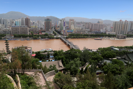 Overlooking Lanzhou city viewのeditorial素材