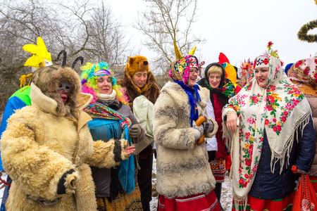 Polotsk, Belarus 13.01.2018. Christmas carols on the old new year. Traditional festival consists of greetings, comic scenes, Christmas fortune-telling and folk games, as well as Belarusian songsのeditorial素材