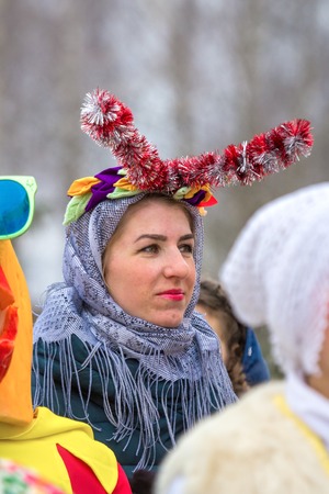 Polotsk, Belarus 13.01.2018. Christmas carols on the old new year. Traditional festival consists of greetings, comic scenes, Christmas fortune-telling and folk games, as well as Belarusian songsのeditorial素材