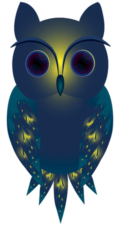 Cute owl with blue feather illustrationの写真素材