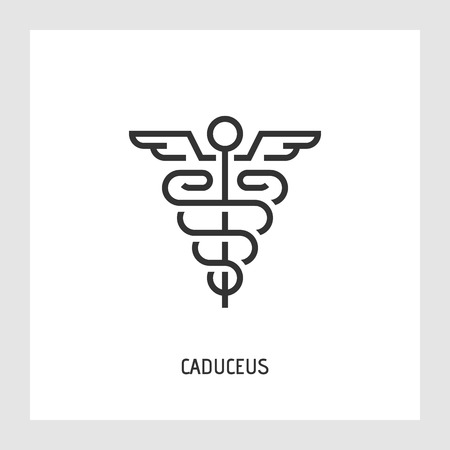 Caduceus icon. Medicine and health care concept. Modern thin line sign. Premium quality outline pictogram. Stock vector illustration in flat design.のイラスト素材