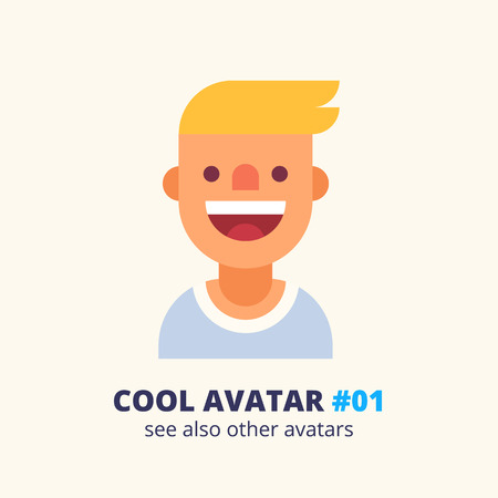 Cool avatar 001. Young blonde guy friendly smiling. Modern simple and clear design. Vector icon in flat style.のイラスト素材