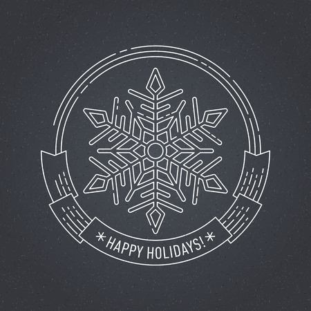 Merry Christmas and Happy New Year creative badge or labels with snowflake for greetings cards, gift tags, Christmas sale or web design. Thin lines, chalk.のイラスト素材