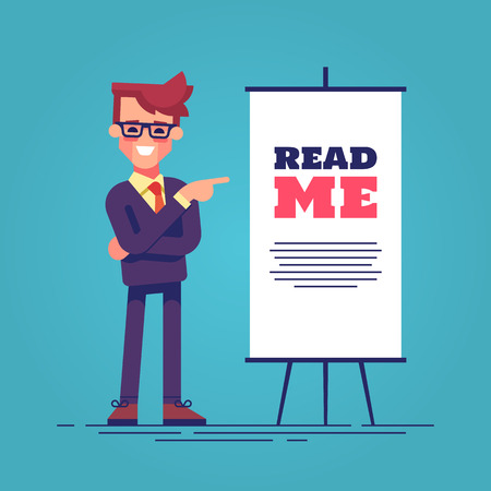Man pointing to the flipchart. Vector.のイラスト素材