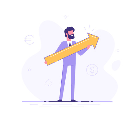 Business man holding arrow pointing right upのイラスト素材