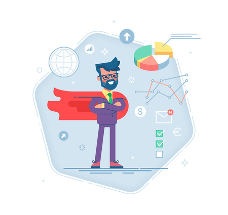 Man in a business suit and red cape superheroのイラスト素材