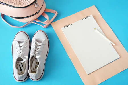 Back to school, books pile, pencils, apple, globe and apple over chalkboard backgroundの写真素材