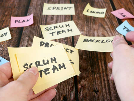 software scrum agile board with paper task, agile software development methodologies concept, closeupの写真素材
