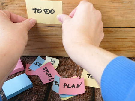 software scrum agile board with paper task, agile software development methodologies concept, closeupの写真素材