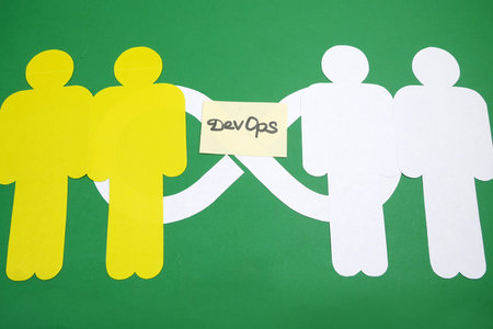 Dev and Ops symbol. DevOps Concept for software engineering culture and practice of software...