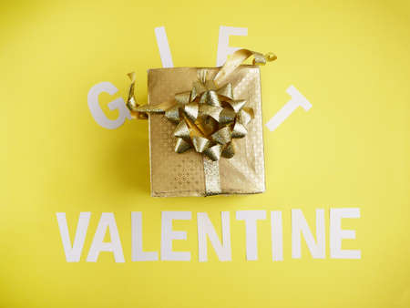 valentine gift box on green backgroundの写真素材