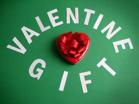 valentine gift box on green backgroundの写真素材