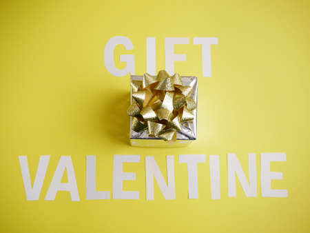 valentine gift box on green backgroundの写真素材
