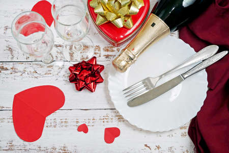 romantic dinner in valentine's day with champagne, closeupの写真素材