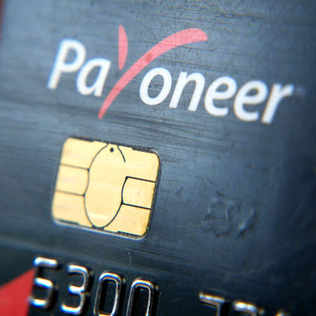 Prepaid payment card Payoneer backgroundのeditorial素材