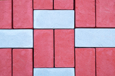 Paving stones street as pattern, street tile texture, closeupの写真素材