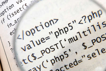 Printed Internet php Code with magnifier, concept