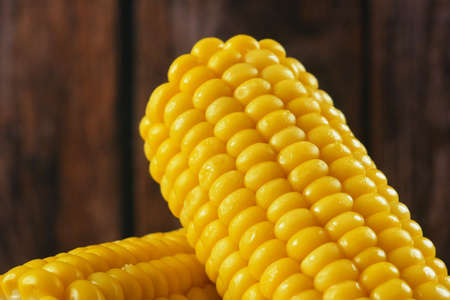 piece of sweet corn and seeds closeup, macroの写真素材