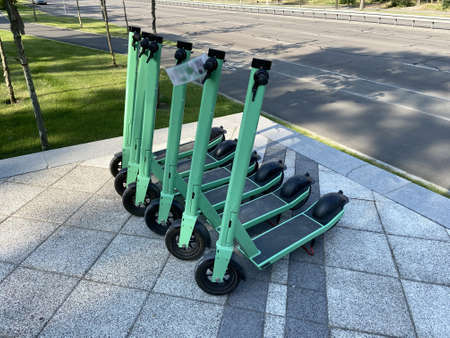 Electric Push Scooters For Public Use in city, Many electric scooters for rent are very crowded....